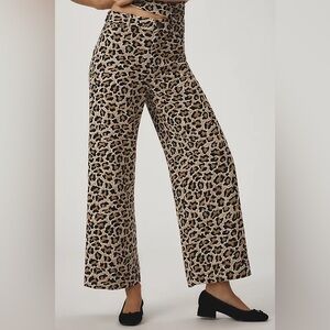 NWT Anthropologie Maeve Ettie High-Rise Crop Wide-Leg Pants Leopard Knit Size 25